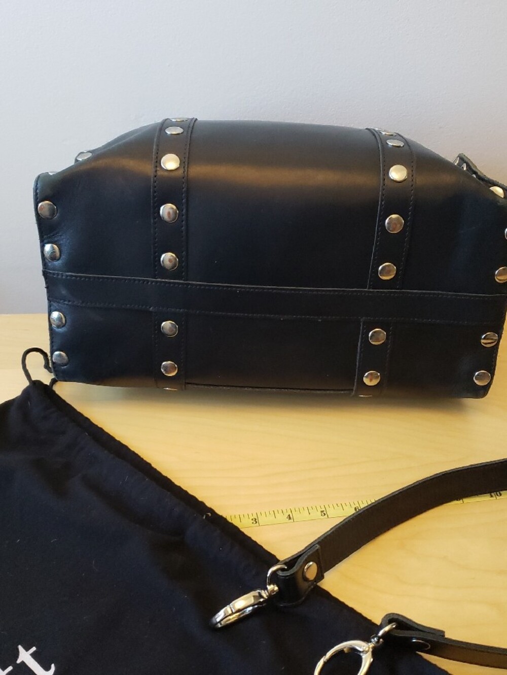 Hammitt Black Leather Studded Satchel with Silver Hardware - Picture 11 of 14